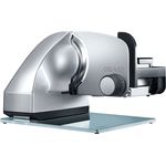 Graef M 90 EU Master Schneidemaschine aus Metall, freitragend, glattes Vollstahlmesser, 170W, Moment- und Dauerschalter, inkl. MiniSlice-Aufsatz, Edelstahltablett, Kippschneider 30°, 170 mm, glattes, durchgehärtetes Vollstahlmesser, silber