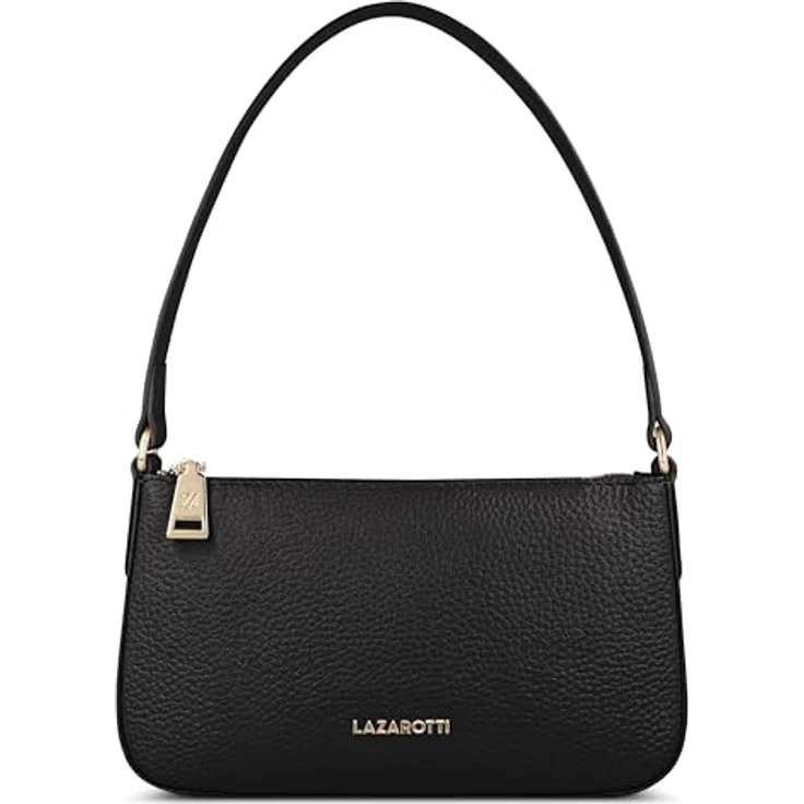 Lazarotti Bologna Leather Schultertasche, Leder 22 cm, schwarz, mit Reißverschluss und komfortablem Trageriemen – Bild 1