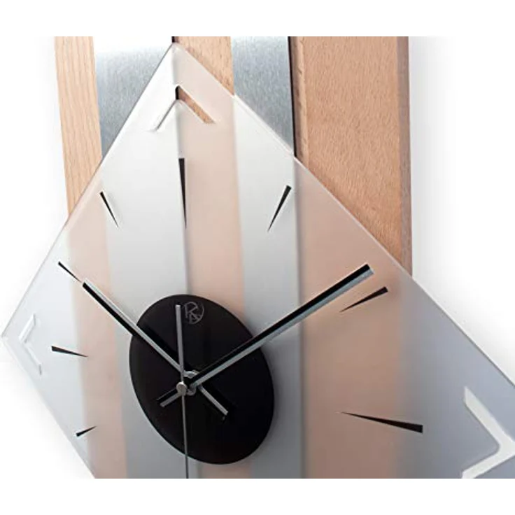 Kreative Feder Moderne Designer Holz Alu Funk Wanduhr leise Funkuhr ohne Ticken 60x30cm (Buche, leises Funkuhrwerk) – Bild 4