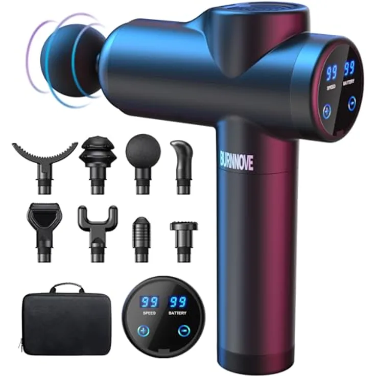 BURNNOVE Massagepistole Massage Gun für Nacken Schulter Tiefen Massagegerät mit 99 Geschwindigkeiten 8 Massageköpfen Elektrisches Handmassagegerät 2550 mAh LED Anzeige Touchscreen, Schwarz