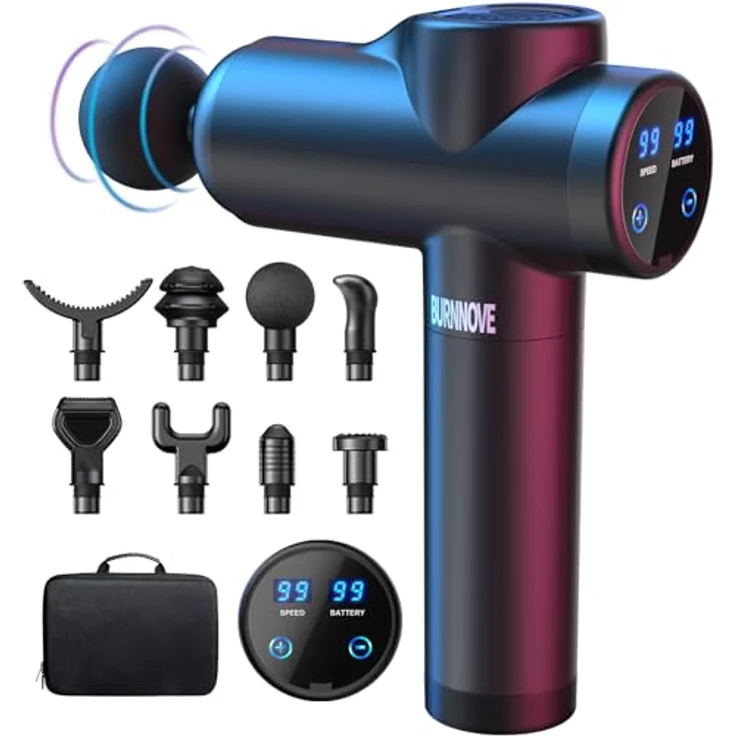 BURNNOVE Massagepistole Massage Gun für Nacken Schulter Tiefen Massagegerät mit 99 Geschwindigkeiten 8 Massageköpfen Elektrisches Handmassagegerät 2550 mAh LED Anzeige Touchscreen, Schwarz – Bild 1