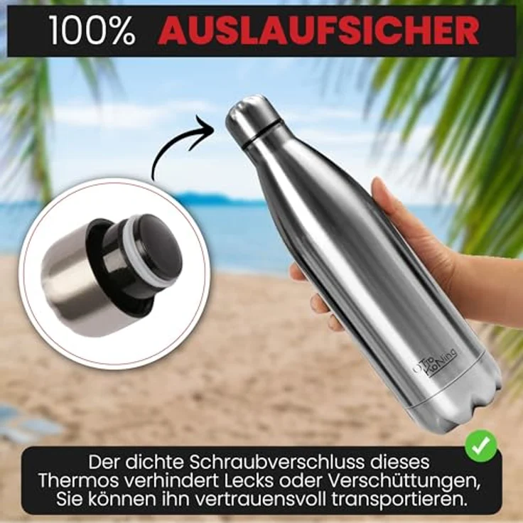 Otto Koning Edelstahl Trinkflasche 1 Liter – Vakuumisolierte, auslaufsichere Metall-Sportflasche für Büro, Outdoor und Reisen – BPA-frei, robust – Bild 4