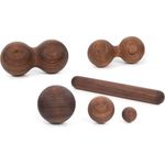 Rollholz Massagegerät Set klein Walnuss, verschiedene Tools zur gezielten Linderung von Verspannungen, handmade in Germany aus FSC zertifiziertem Holz