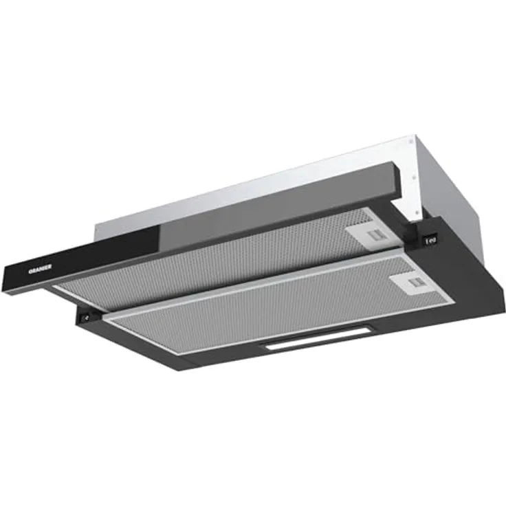 Oranier Einbau Dunstabzugshaube 60 cm - Abluft Abzugshaube mit ausziehbarer Glasblende - Dunstesse mit 2 Leistungsstufen - Flachschirmhaube FLA460