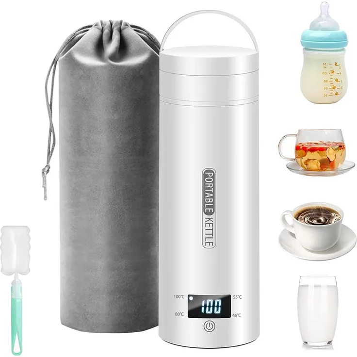 TUWENA Mini Reise-Wasserkocher 500ML, Elektrisch aus Edelstahl mit automatischer Abschaltung und Temperatureinstellung