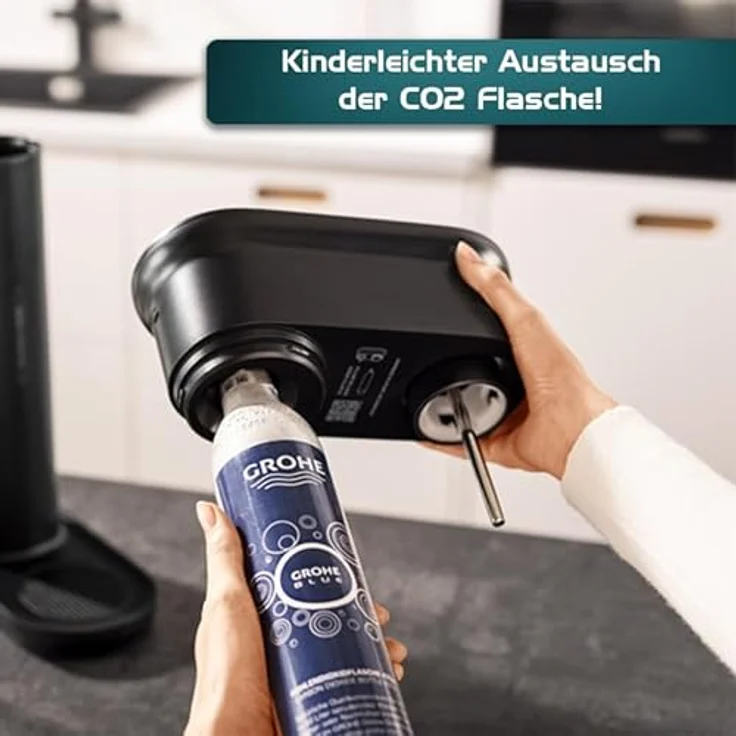 GROHE Blue Fizz Advanced - Wassersprudler Set (mit CO2-Füllstandsanzeige, 3 einstellbare CO2 Stufen, 1x CO2 Flasche, 1x 0,85l Wasserflasche + Reinigungspulver), weiß, 31945L00 – Bild 5