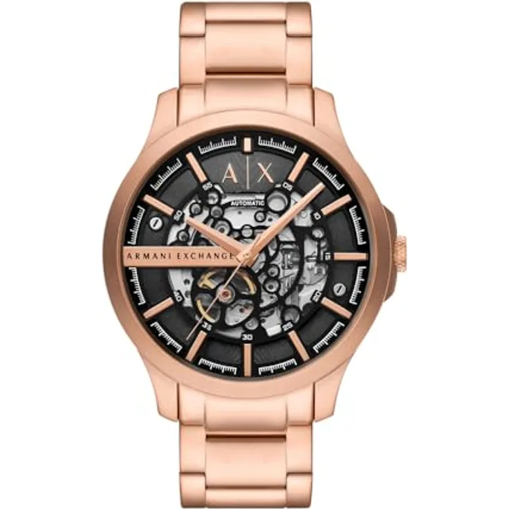Armani Exchange Herren Analog Automatik Uhr mit Edelstahl Armband AX2456, Roségold, Wasserdicht bis 50 m