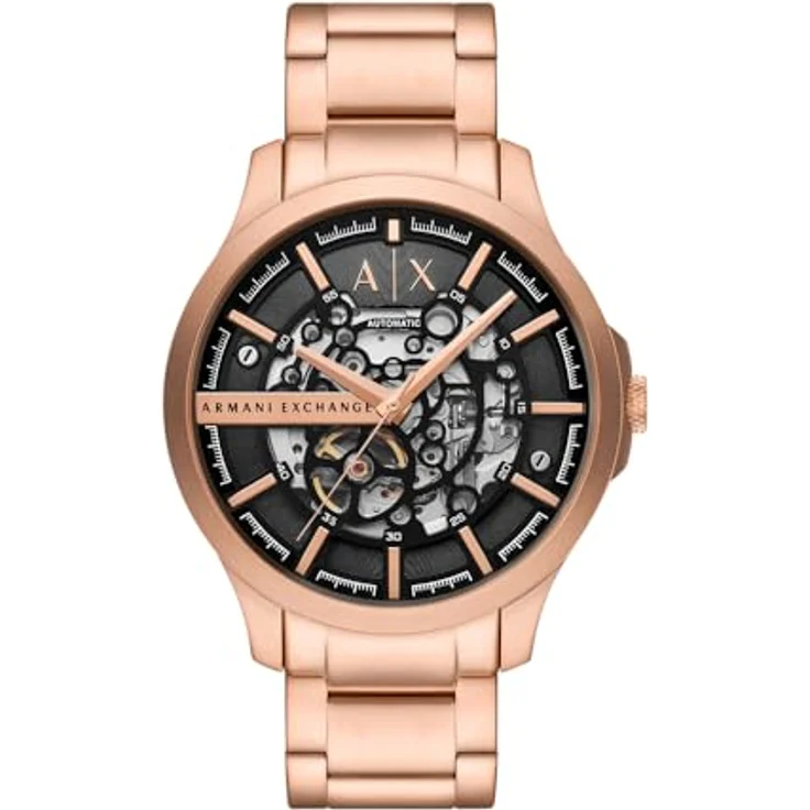 Armani Exchange Herren Analog Automatik Uhr mit Edelstahl Armband AX2456, Roségold, Wasserdicht bis 50 m – Bild 1