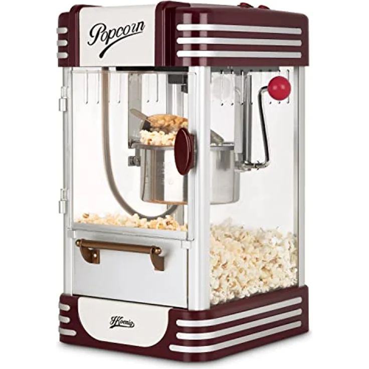 H.Koenig Popcorn Machine, Retro-Design, Edelstahl/Aluminium, 50 g Kapazität, 360 W – Bild 4
