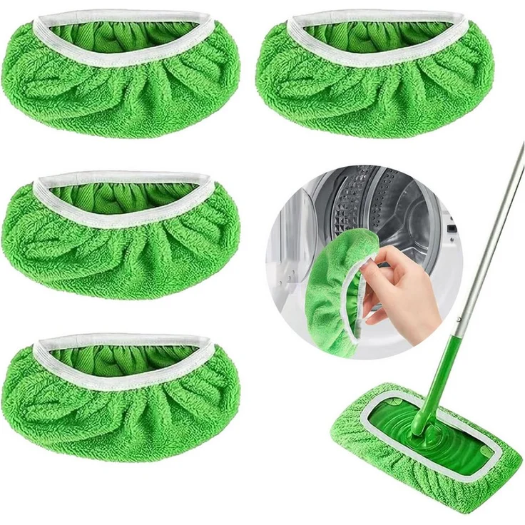 Mutig Wischmopp Bezug Ersatz, 4-teiliges Set, waschbar für Swiffer Sweeper Mop, 25.4x11.5CM, grün/grau, wiederverwendbar, für alle Hartböden geeignet