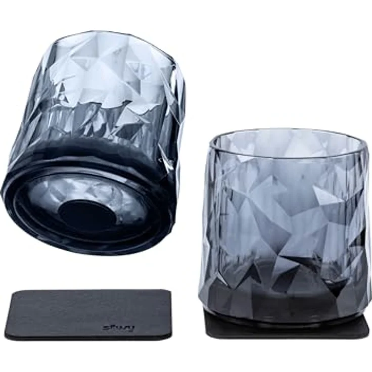 silwy® Hightech-Kunststoff-Magnet-Gläser, rutschfeste Campinggläser mit Metall-Nano-Gel-Pads, grau, 0,25 l – Bild 1
