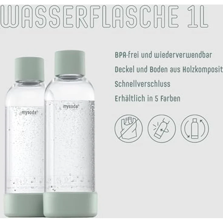 Mysoda Woody Wassersprudler, inkl. 1 Liter PET-Flasche, 60L CO2-Zylinder, grau – Bild 5