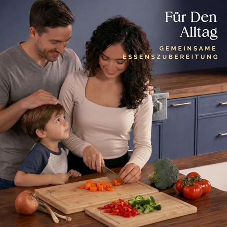 Deer & Oak Schneidebrett Holz Set - XXL & Groß (43x30 & 38x25cm), Vorgeölt, Messerfreundlich, Nicht-Porös, 2er Set aus 100% Bio-Bambus für Fleisch & Gemüse – Bild 4
