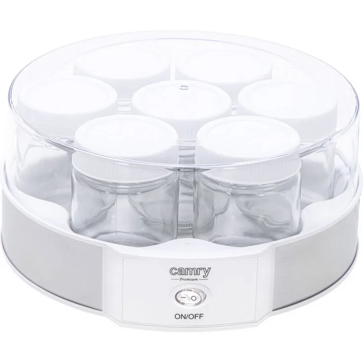Camry CR 4519 Joghurtbereiter, Joghurt-Maker mit 7 Gläsern, Weiß/Silber, konstante Temperatur 42°C, 20W