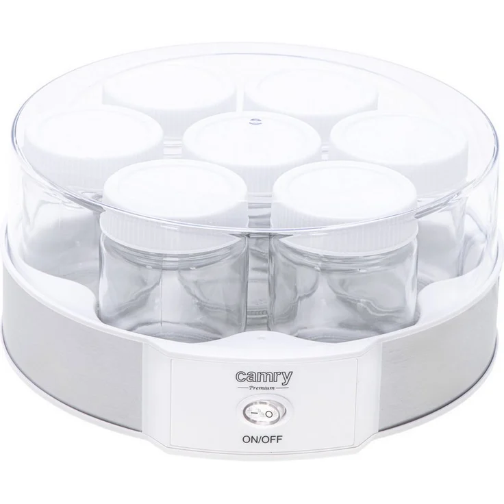 Camry CR 4519 Joghurtbereiter, Joghurt-Maker mit 7 Gläsern, Weiß/Silber, konstante Temperatur 42°C, 20W – Bild 1