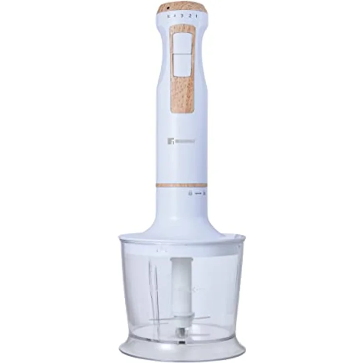 Bergner Stabmixer 800W mit Messbecher, mit Zerkleinereraufsatz Weiß, Holz, Stabmixer, Weiss