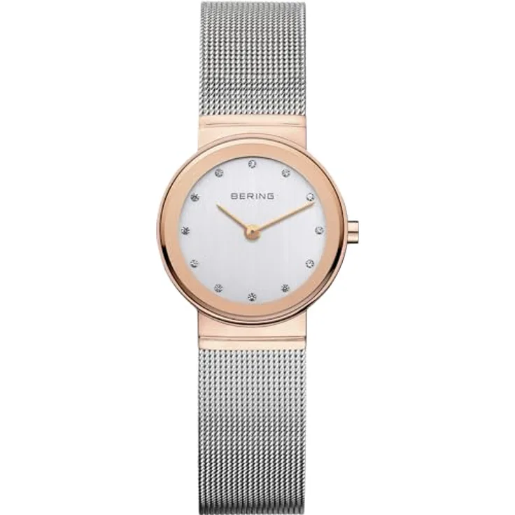BERING Damen Uhr Quarz Movement - Classic Collection mit Edelstahl und Saphirglas 10126-066 - 5 ATM, Roségold/Silber