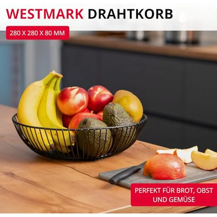 Westmark Drahtkorb Lumos Groß – Moderner Metallkorb für Obst, Gemüse, Brot & Brötchen – Schwarz, 28 cm, ideal für stilvolle Kücheneinrichtungen – Bild 2