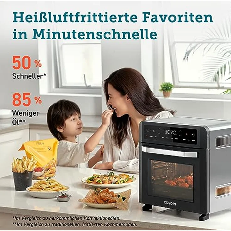 COSORI Heißluftfritteuse 12L, 11 Mutifunktionen, Airfryer XXL, Sichtfenster, Duale Heizung, Heissluftfriteuse ohne Öl, Dörrautomat Funktion, Minibackofen, 50+Rezepte, 7 Zubehör, 220℃ – Bild 2