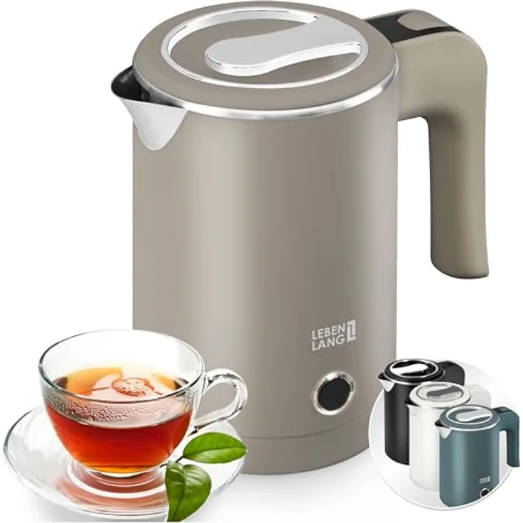 Lebenlang Reise-Wasserkocher Mini, 600W, kompakt und BPA-frei, schwarz & weiß, Edelstahlgehäuse, energiesparend, schnelle Aufheizzeit