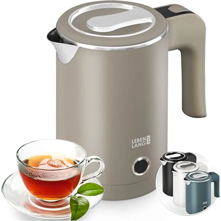 Lebenlang Reise-Wasserkocher Mini, 600W, kompakt und BPA-frei, schwarz & weiß, Edelstahlgehäuse, energiesparend, schnelle Aufheizzeit – Bild 1