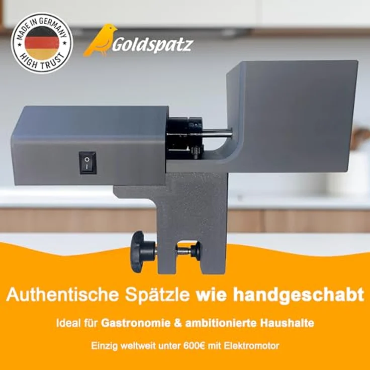 Goldspatz Profi MAX Plus, elektrische Spätzlemaschine mit Elektromotor, Edelstahlkurbel & Klemme - für bis zu 200 Portionen pro Tag - Made in Germany – Bild 2