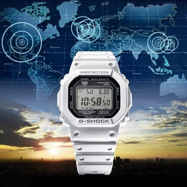 CASIO G-SHOCK GW-5000HS-7ER, Funkchronograph mit Solarbetrieb, digitale Herrenuhr, bis 20 bar wasserdicht, Resinarmband, weiß – Bild 5