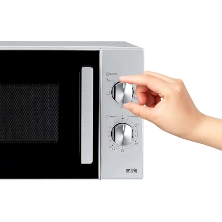 Silva MW-G 25.5 Mikrowelle mit 700W Leistung, 20L Garraum, Grill und Auftaufunktion, Silber/Schwarz – Bild 3