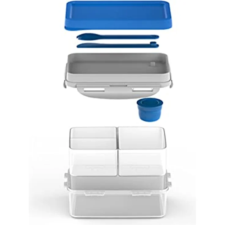 Lock & Lock to-GO Lunch Box – Brotdose mit 3 Fächern - aus hochwertigem, transparentem Kunststoff, bpa-frei – auslaufsicher – rechteckig, 1 Liter, blau – Bild 2