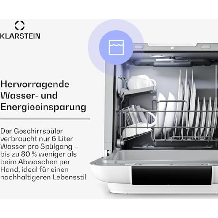 Klarstein Melville Tischgeschirrspüler, kompakte Spülmaschine für 3 Gedecke, 7 Programme, 6 L Wasserverbrauch, AquaStop, tragbares Design – Bild 7