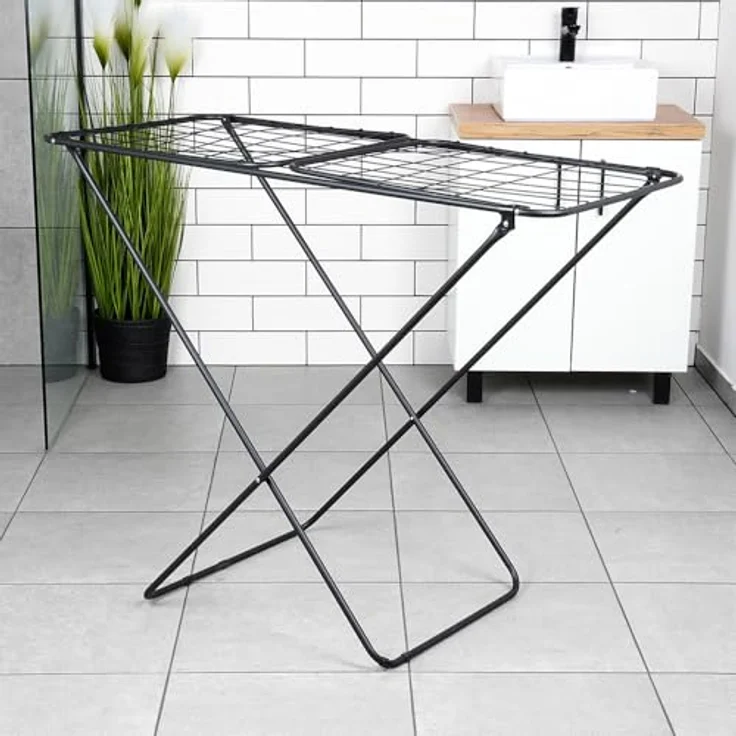 Vilde Wäscheständer, Standtrockner aus Metall, klappbar und platzsparend, schwarz, 181 cm – Bild 5