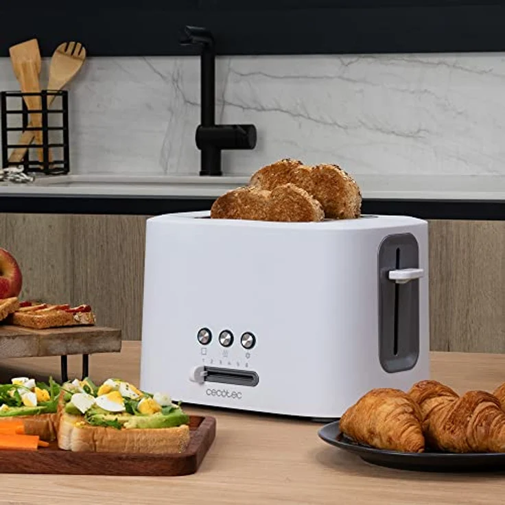 Cecotec Toast&Taste 9000 Double 2-Schlitz-Toaster, 980 W, Krümelschublade, breite Schlitze, Abschaltautomatik, für Bagel und Brötchen, weiß – Bild 3