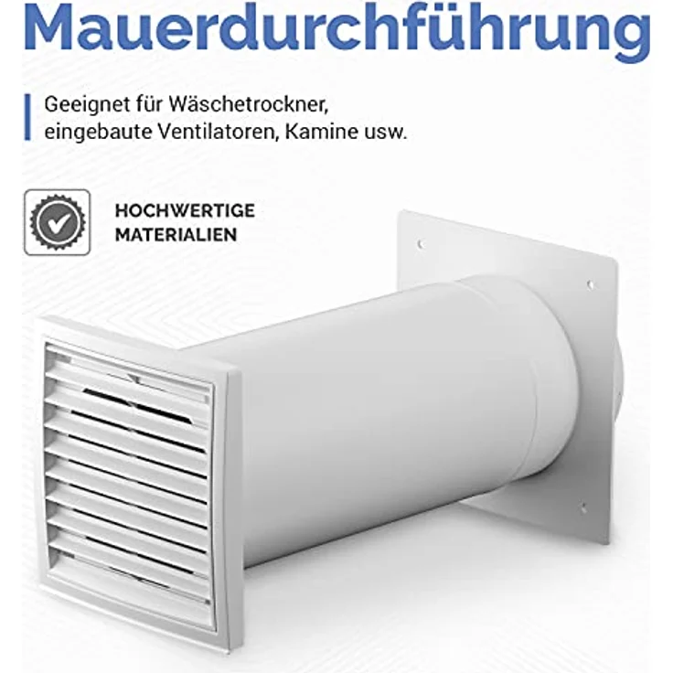 VIOKS Mauerdurchführung 125erR Rund-Anschlusssystem für Dunstabzugshaube mit Rückstauklappe und Außengitter, außen Weiß – Bild 2