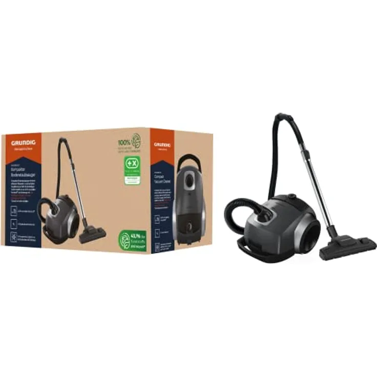 GRUNDIG GMS3960 VCC 6250 ECO, Bodenstaubsauger, Schwarz/Terrakotta, 800 W, 4 liters, 73 Dezibel