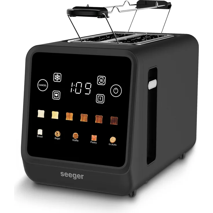 Seeger Digital Toaster, Smart Touchscreen, 2 Scheiben, 5 Programme, 6 Bräunungsstufen, Schwarz