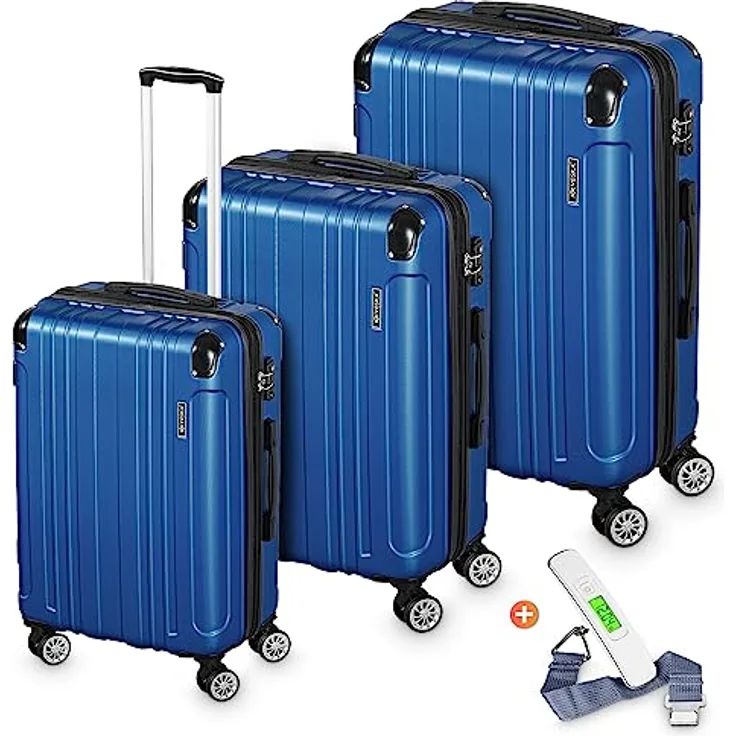VESKA 3tlg. Hartschalenkofferset Hard Shell Reisekoffer Kofferset Trolley Koffer Hartschalenkoffer Reisekofferset Rollkoffer TSA Zahlenschloss 4 Rollen ABS-Hartschale M-L-XL (königsblau)