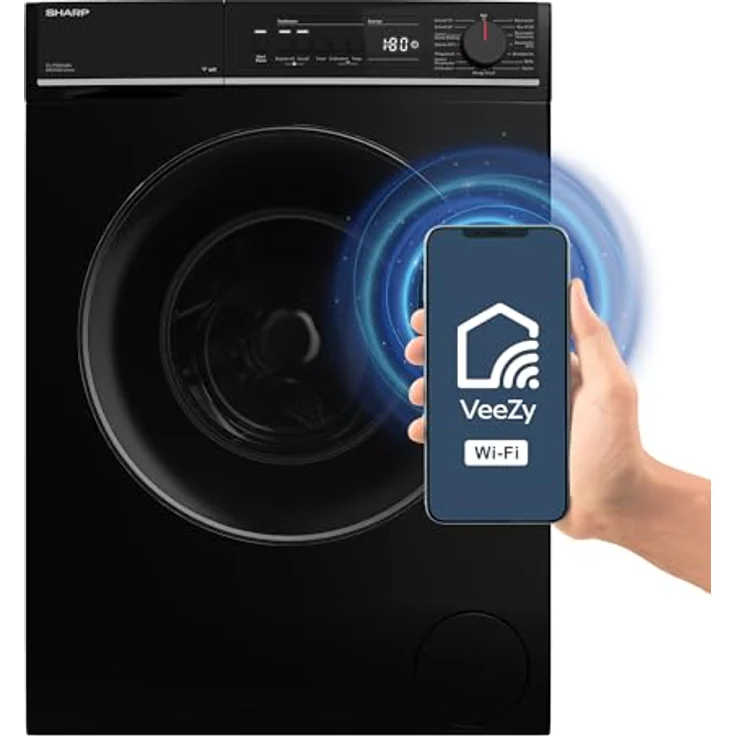 SHARP ES-PRO814BA-DE Waschmaschine Frontlader, 8kg, 1400U/min, Smarte Bedienung durch Veezy App, Dampffunktion, Inverter, 15 Programme, AquaStop, Schwarz – Bild 3