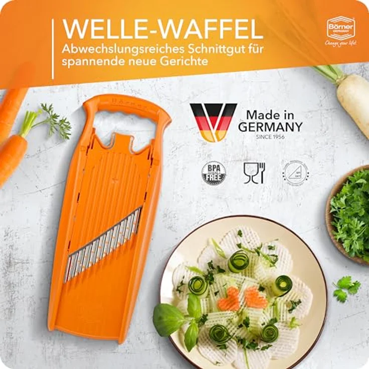 Börner Gemüseschneider Welle-Waffel PowerLine, Gemüsehobel mit integrierter Kindersicherung und 3 Schnittstärken, BPA-frei – Bild 4