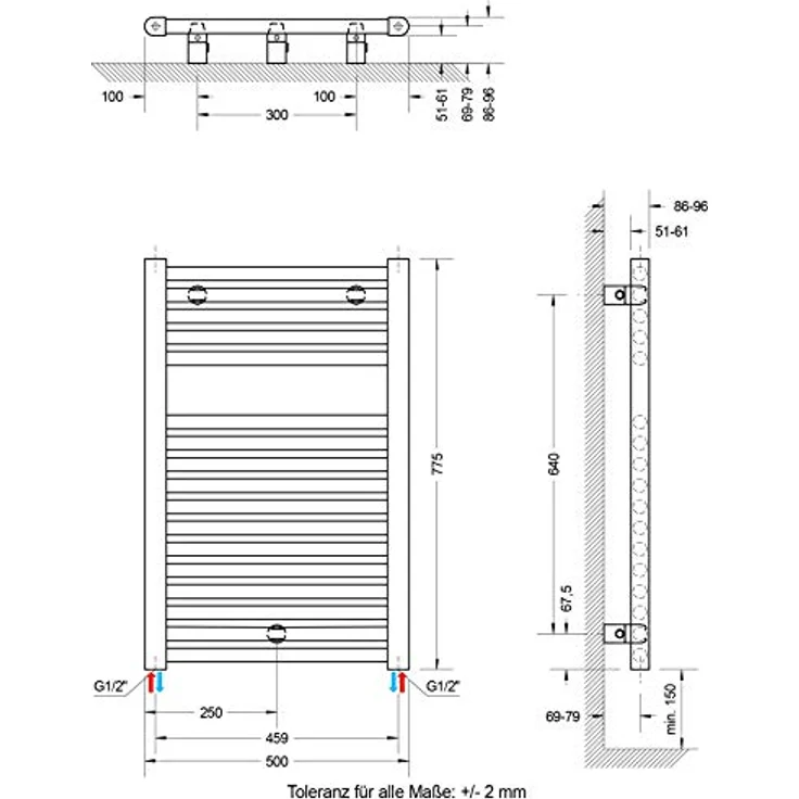 Schulte Badheizkörper München, 77 x 50 cm, 451 Watt Leistung, Anschluss unten, alpinweiß, Designheizkörper, EP07650 04 – Bild 3