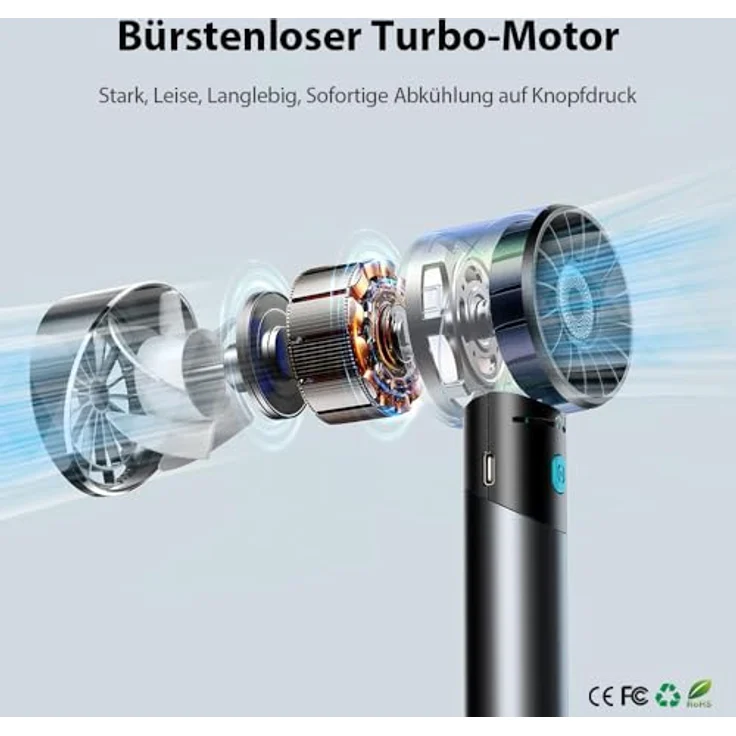 Cozome Handventilator USB, wiederaufladbar, 7000 U/min, Mini-Taschenventilator aus Metall, kabellos für Strand & unterwegs – Bild 6