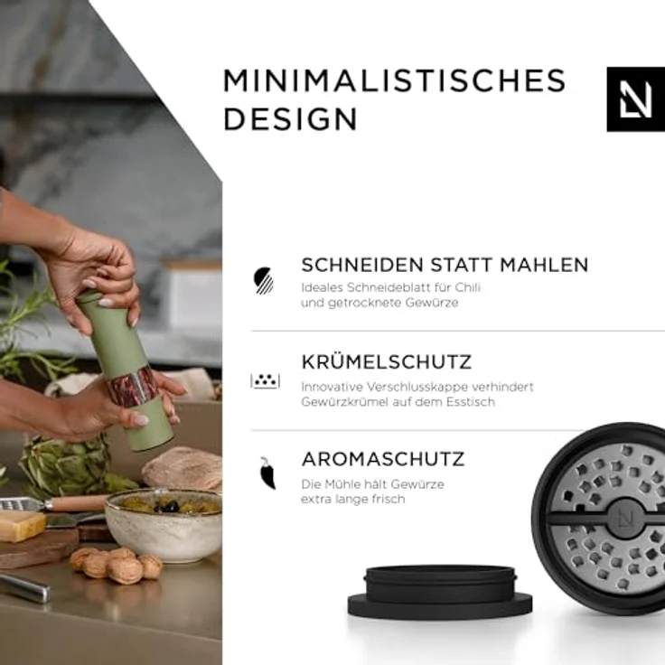 LARS NYSØM Chilimühle mit Edelstahl Schneideblatt von Grob bis Fein I Design Gewürzmühle (Onyx Black) – Bild 2
