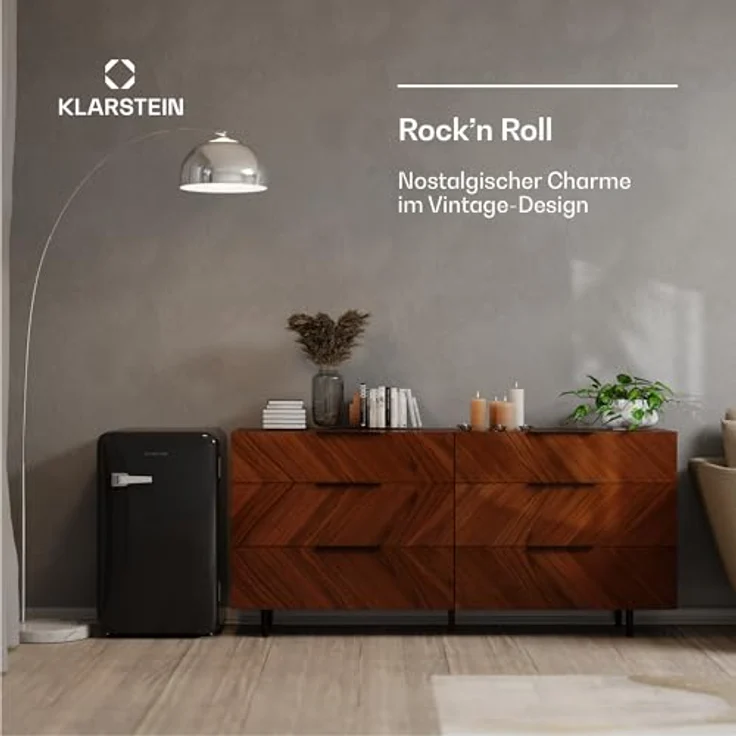 Klarstein Audrey Evo 90L Retro Mini Kühlschrank, 40 dB, kompakt mit verstellbaren Füßen und Wendetür, schwarz – Bild 3