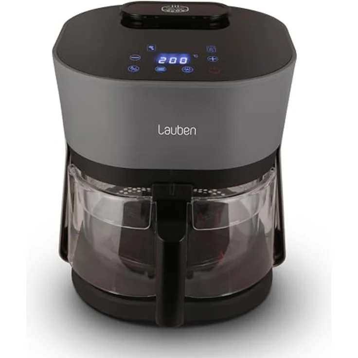 Lauben Glass&Steam Heißluftfritteuse 4500BG Air Fryer mit Glasfrittierkorb, Dampffunktion, 8 Programme, manuelle Zeit- und Temperatureinstellung, spülmaschinenfester Korb, Behältervolumen 4,5l – Bild 1