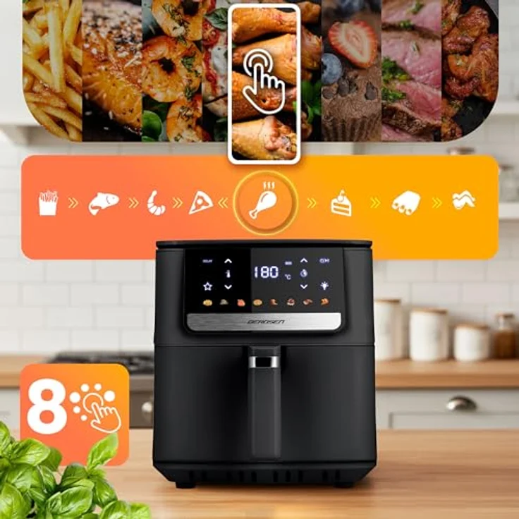 Berdsen Heißluftfritteuse BD-662, 1700 Watt, 6,5 Liter, 8 voreingestellte Programme, Schwarz – Bild 8