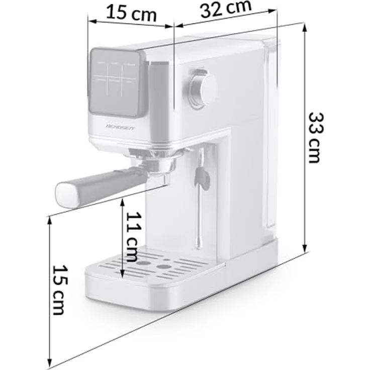 Berdsen BD-770 Silber, Halbautomatische Siebträgermaschine mit 20 bar Pumpendruck und integriertem Milchaufschäumer – Bild 9
