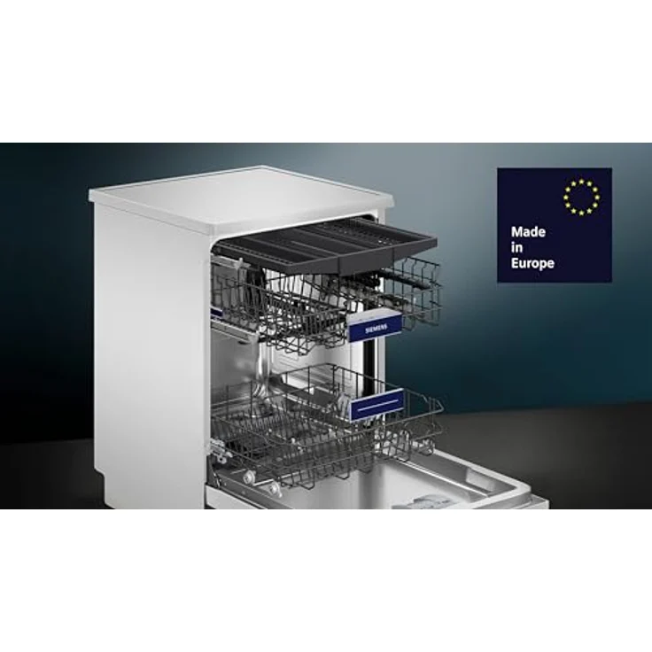 Siemens iQ300 SN23HW05ME, Freistehender Geschirrspüler (60 cm), 14 Gedecke, Besteckschublade, 6 Programme, Energieeffizienzklasse C, Weiß/Schwarz – Bild 2