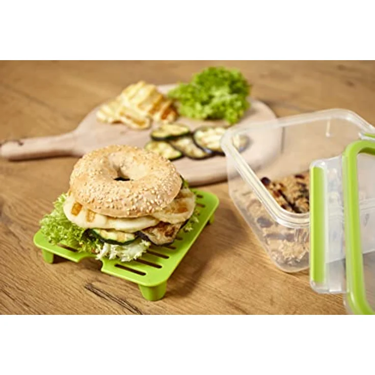 Emsa N1071700 Clip&Go Sandwichbox XL (Fassungsvermögen: 1, 3 Liter, quadratisch, inkl. Gittereinsatz) transparent-hellgrün – Bild 6