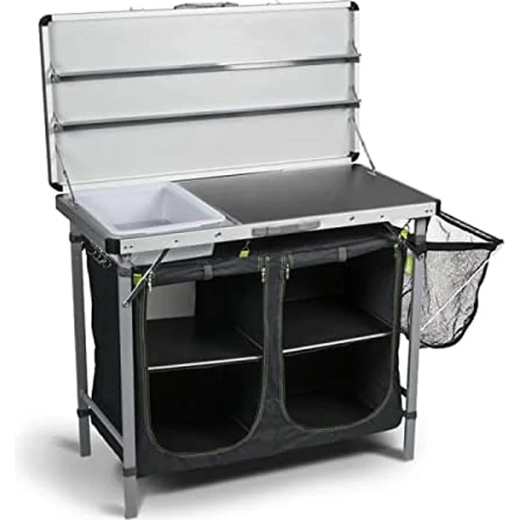 Kampa Profi Campingküche FK0001, XL Arbeitsplatte mit Spülbecken, 2 Fächer und Gewürzregalen, schwarz – Bild 2