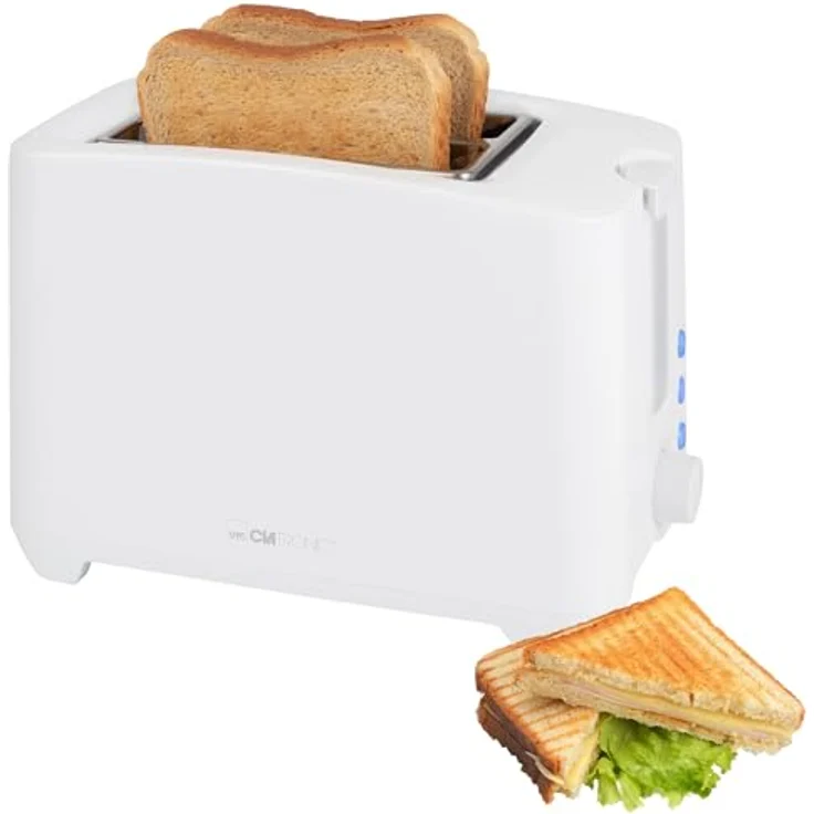 Clatronic® kompakter Toaster 2 Scheiben | Toaster mit Auftau-/Aufwärm-/Schnellstoppfunktion | Toaster mit Brötchenaufsatz | Toaster weiß auch für Toastbrötchen & Fertigwaffeln | TA 3801 – Bild 1