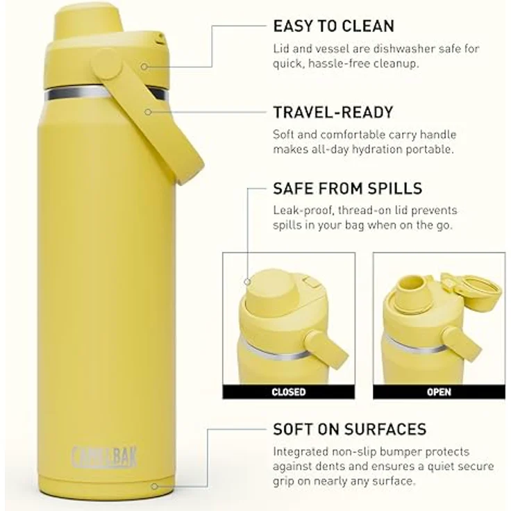 CamelBak Thrive Chug Trinkflasche, isolierter Edelstahl, 750 ml, auslaufsicherer Deckel, gelbe Blüte – Bild 3